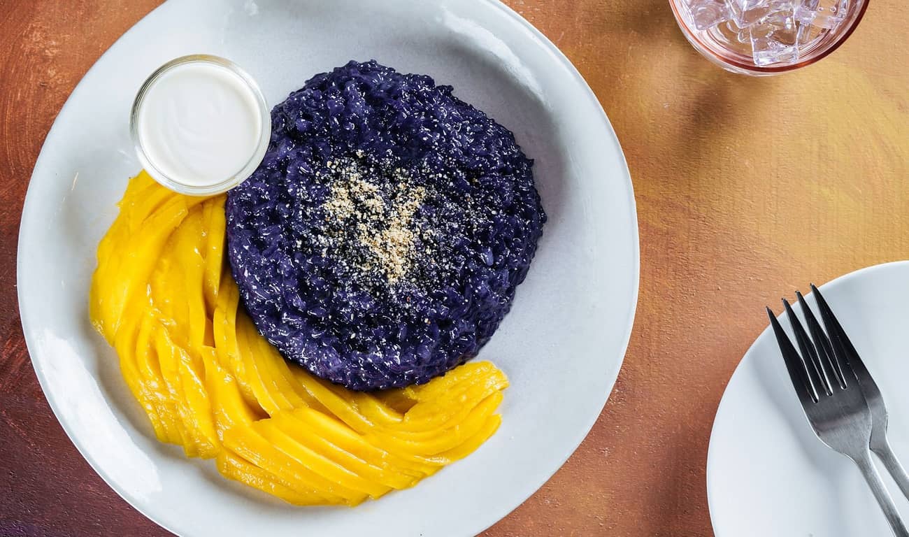 Ube Sticky Rice with Mangoes