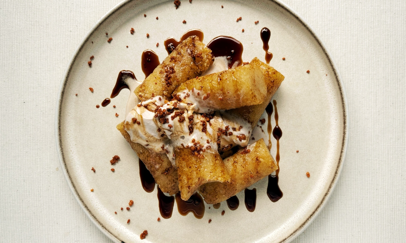 Fried Suman with Ube Cream and Latik