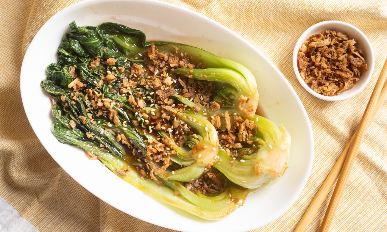 Bok Choy with Crispy Shallots